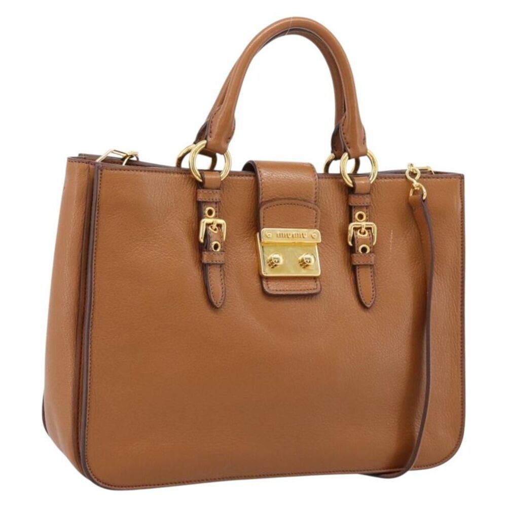 Miu Miu Madras Convertible Lock Leather Brown Leather Tote Bag Bag